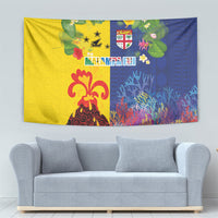 Malampa Fiji Day Tapestry Volcano and Coral Reef with Culture Patterns Split Style