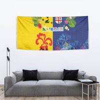 Malampa Fiji Day Tapestry Volcano and Coral Reef with Culture Patterns Split Style