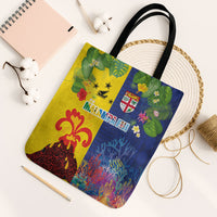 Malampa Fiji Day Tote Bag Volcano and Coral Reef with Culture Patterns Split Style