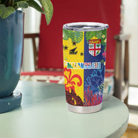 Malampa Fiji Day Tumbler Cup Volcano and Coral Reef with Culture Patterns Split Style