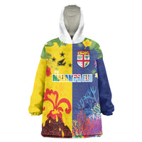 Malampa Fiji Day Wearable Blanket Hoodie Volcano and Coral Reef with Culture Patterns Split Style