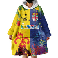 Malampa Fiji Day Wearable Blanket Hoodie Volcano and Coral Reef with Culture Patterns Split Style