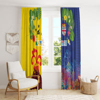 Malampa Fiji Day Window Curtain Volcano and Coral Reef with Culture Patterns Split Style