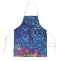 Fijian Tribal Manta Ray Apron Masi Motif with Coral Reef Ocean Vibe