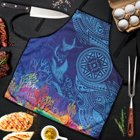 Fijian Tribal Manta Ray Apron Masi Motif with Coral Reef Ocean Vibe