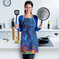 Fijian Tribal Manta Ray Apron Masi Motif with Coral Reef Ocean Vibe