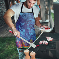 Fijian Tribal Manta Ray Apron Masi Motif with Coral Reef Ocean Vibe