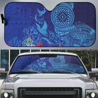 Fijian Tribal Manta Ray Auto Sun Shade Masi Motif with Coral Reef Ocean Vibe