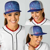Fijian Tribal Manta Ray Baseball Net Cap Masi Motif with Coral Reef Ocean Vibe