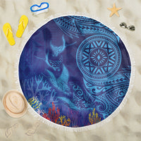Fijian Tribal Manta Ray Beach Blanket Masi Motif with Coral Reef Ocean Vibe