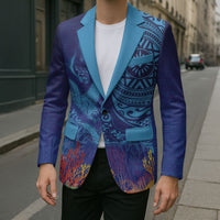 Fijian Tribal Manta Ray Blazer Masi Motif with Coral Reef Ocean Vibe