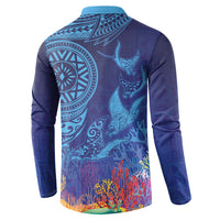 Fijian Tribal Manta Ray Button Sweatshirt Masi Motif with Coral Reef Ocean Vibe
