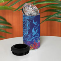 Fijian Tribal Manta Ray 4 in 1 Can Cooler Tumbler Masi Motif with Coral Reef Ocean Vibe