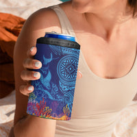 Fijian Tribal Manta Ray 4 in 1 Can Cooler Tumbler Masi Motif with Coral Reef Ocean Vibe