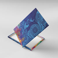 Fijian Tribal Manta Ray Canvas Wall Art Masi Motif with Coral Reef Ocean Vibe