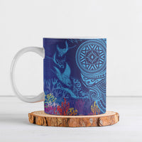 Fijian Tribal Manta Ray Ceramic Mug Masi Motif with Coral Reef Ocean Vibe