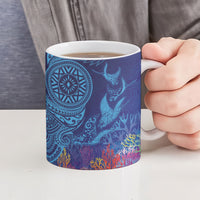Fijian Tribal Manta Ray Ceramic Mug Masi Motif with Coral Reef Ocean Vibe