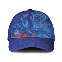 Fijian Tribal Manta Ray Classic Cap Masi Motif with Coral Reef Ocean Vibe