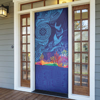 Fijian Tribal Manta Ray Door Cover Masi Motif with Coral Reef Ocean Vibe