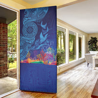Fijian Tribal Manta Ray Door Cover Masi Motif with Coral Reef Ocean Vibe