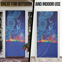 Fijian Tribal Manta Ray Door Cover Masi Motif with Coral Reef Ocean Vibe