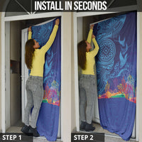 Fijian Tribal Manta Ray Door Cover Masi Motif with Coral Reef Ocean Vibe