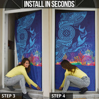 Fijian Tribal Manta Ray Door Cover Masi Motif with Coral Reef Ocean Vibe
