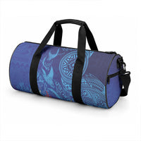 Fijian Tribal Manta Ray Duffle Bag Masi Motif with Coral Reef Ocean Vibe