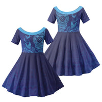 Fijian Tribal Manta Ray Family Matching Puletasi and Hawaiian Shirt Masi Motif with Coral Reef Ocean Vibe