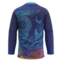 Fijian Tribal Manta Ray Hockey Jersey Masi Motif with Coral Reef Ocean Vibe