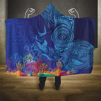Fijian Tribal Manta Ray Hooded Blanket Masi Motif with Coral Reef Ocean Vibe