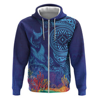 Fijian Tribal Manta Ray Hoodie Masi Motif with Coral Reef Ocean Vibe