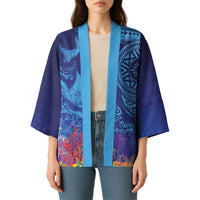Fijian Tribal Manta Ray Kimono Masi Motif with Coral Reef Ocean Vibe
