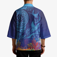Fijian Tribal Manta Ray Kimono Masi Motif with Coral Reef Ocean Vibe