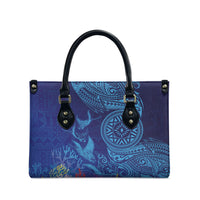 Fijian Tribal Manta Ray Leather Bag Masi Motif with Coral Reef Ocean Vibe