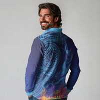 Fijian Tribal Manta Ray Long Sleeve Polo Shirt Masi Motif with Coral Reef Ocean Vibe