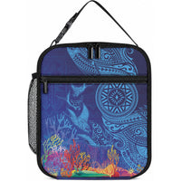 Fijian Tribal Manta Ray Lunch Bag Masi Motif with Coral Reef Ocean Vibe