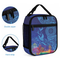 Fijian Tribal Manta Ray Lunch Bag Masi Motif with Coral Reef Ocean Vibe