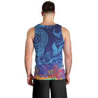 Fijian Tribal Manta Ray Men Tank Top Masi Motif with Coral Reef Ocean Vibe