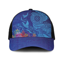 Fijian Tribal Manta Ray Mesh Trucker Cap Masi Motif with Coral Reef Ocean Vibe