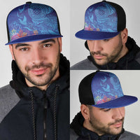 Fijian Tribal Manta Ray Mesh Trucker Cap Masi Motif with Coral Reef Ocean Vibe