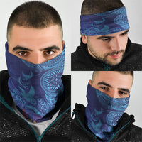 Fijian Tribal Manta Ray Neck Gaiter Masi Motif with Coral Reef Ocean Vibe