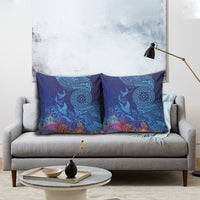 Fijian Tribal Manta Ray Pillow Cover Masi Motif with Coral Reef Ocean Vibe