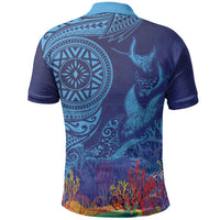 Fijian Tribal Manta Ray Polo Shirt Masi Motif with Coral Reef Ocean Vibe