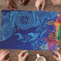 Fijian Tribal Manta Ray Puzzle Masi Motif with Coral Reef Ocean Vibe