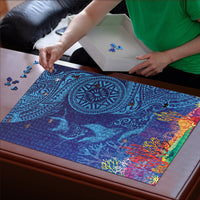 Fijian Tribal Manta Ray Puzzle Masi Motif with Coral Reef Ocean Vibe