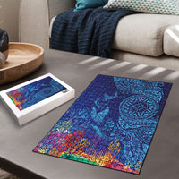 Fijian Tribal Manta Ray Puzzle Masi Motif with Coral Reef Ocean Vibe