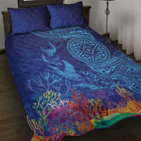 Fijian Tribal Manta Ray Quilt Bed Set Masi Motif with Coral Reef Ocean Vibe