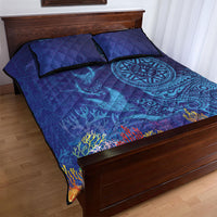 Fijian Tribal Manta Ray Quilt Bed Set Masi Motif with Coral Reef Ocean Vibe