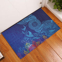 Fijian Tribal Manta Ray Rubber Doormat Masi Motif with Coral Reef Ocean Vibe